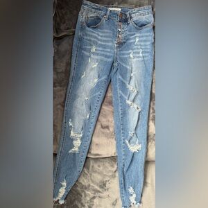 Mashed Potatoes Distressed High Rise Skinny Jeans Button Fly Size 7